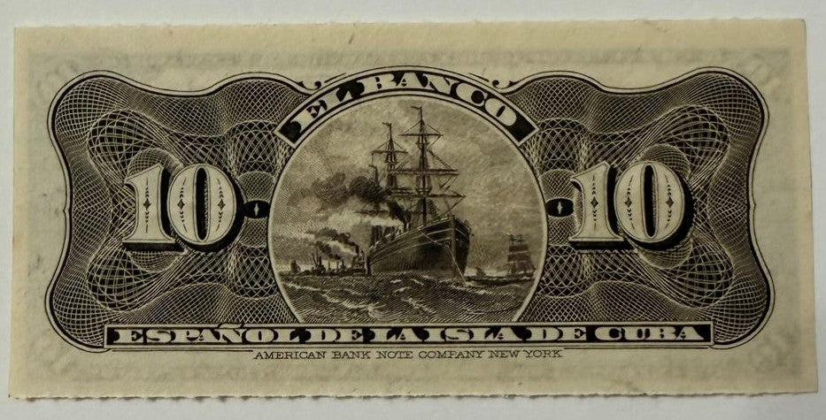 1897 Cuba 10 Centavos Banco Español de la Isla de Cuba Series K Colonial Banknote