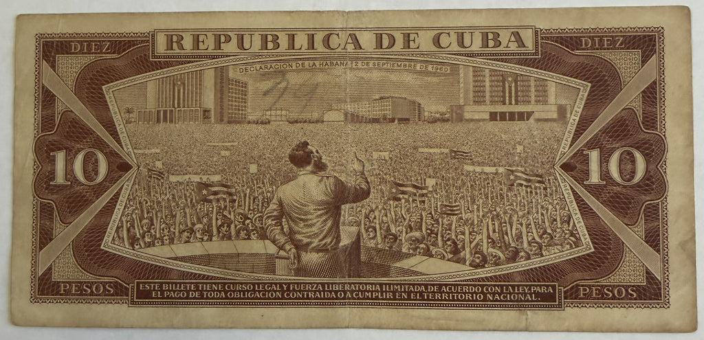 1961 Cuba 10 Pesos Banknote – Che Guevara Signature – Máximo Gómez – P-96a