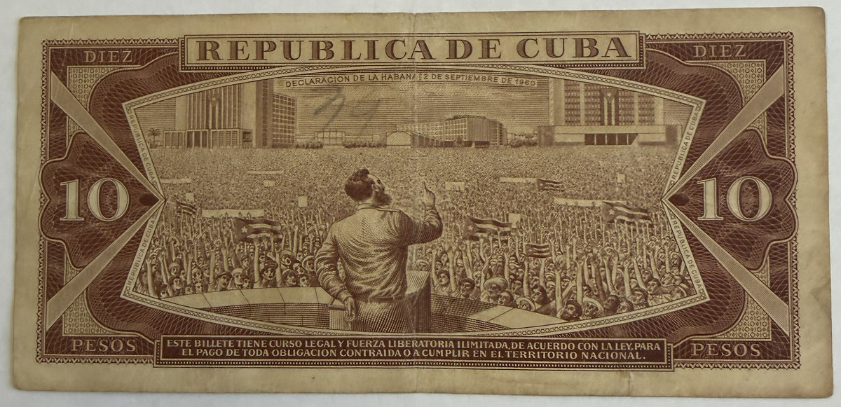 1961 Cuba 10 Pesos Banknote – Che Guevara Signature – Máximo Gómez – P-96a