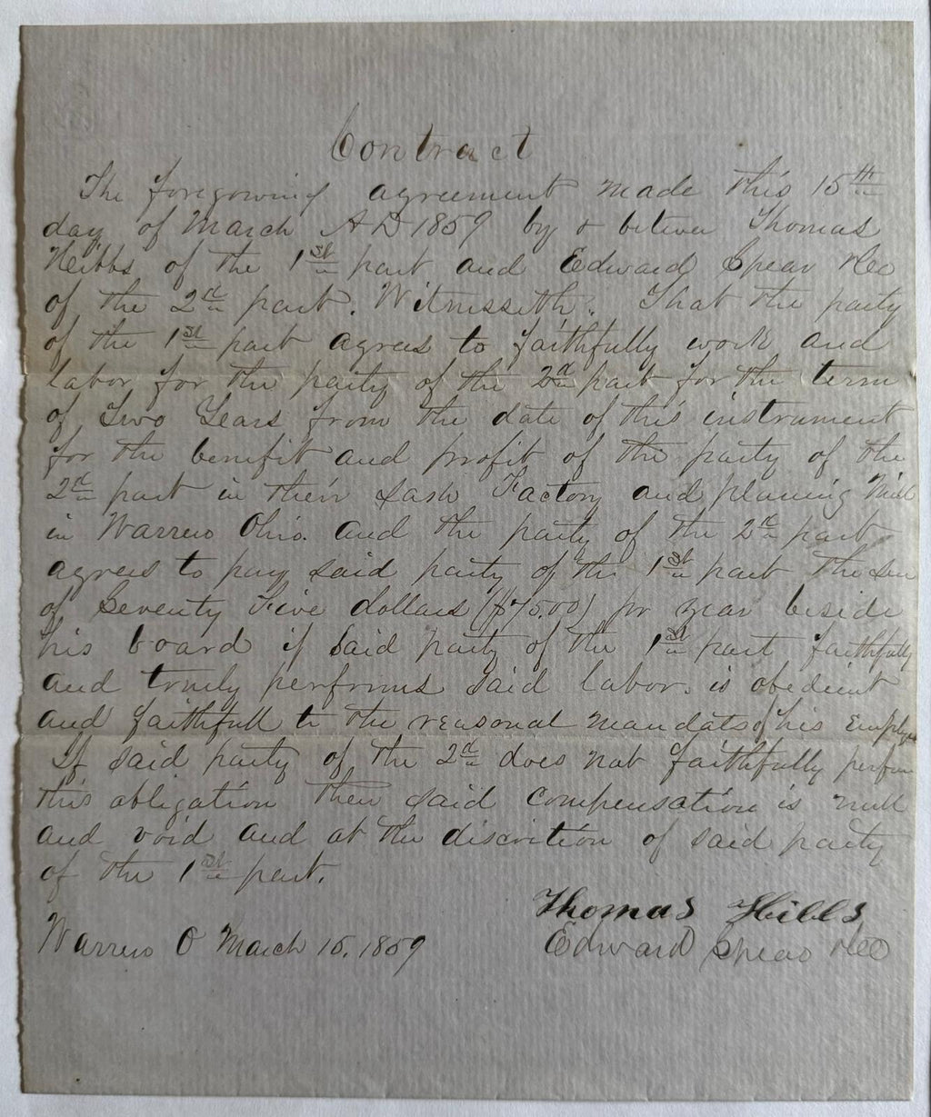1859 Ohio Timber Bill of Sale – Edward Spear & Co. – Mecca Township Sawmill – Warren