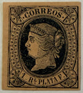 1864 Cuba 1 Real Plata Fuerte Stamp – Queen Isabella II – Scott #20 – Imperforate