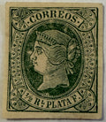 1864 Cuba Sello ½ Real Plata Fuerte – Isabel II – Verde – Sin perforar