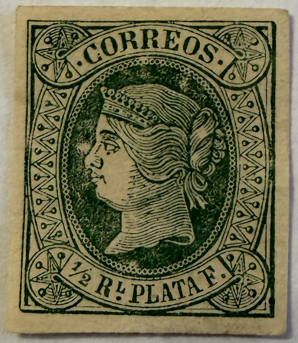 1864 Cuba ½ Real Plata Fuerte Stamp – Isabella II – Green – Imperforate