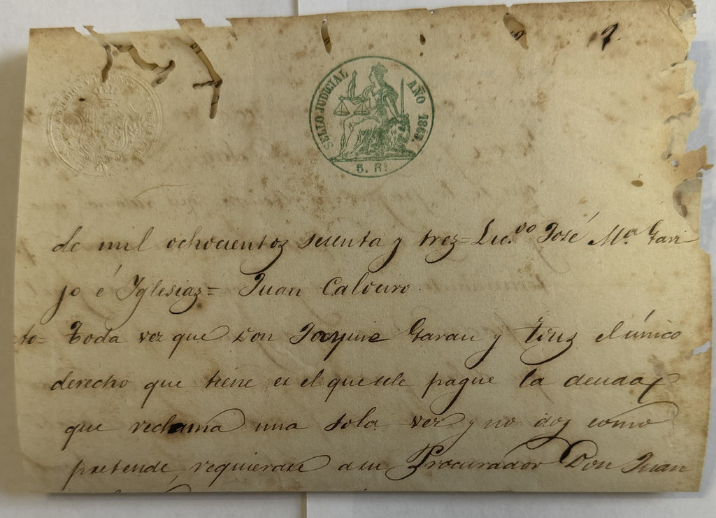 Documento Judicial de la Cuba colonial española de 1865 – Sello Judicial de 6 Reales – Época de Isabel II