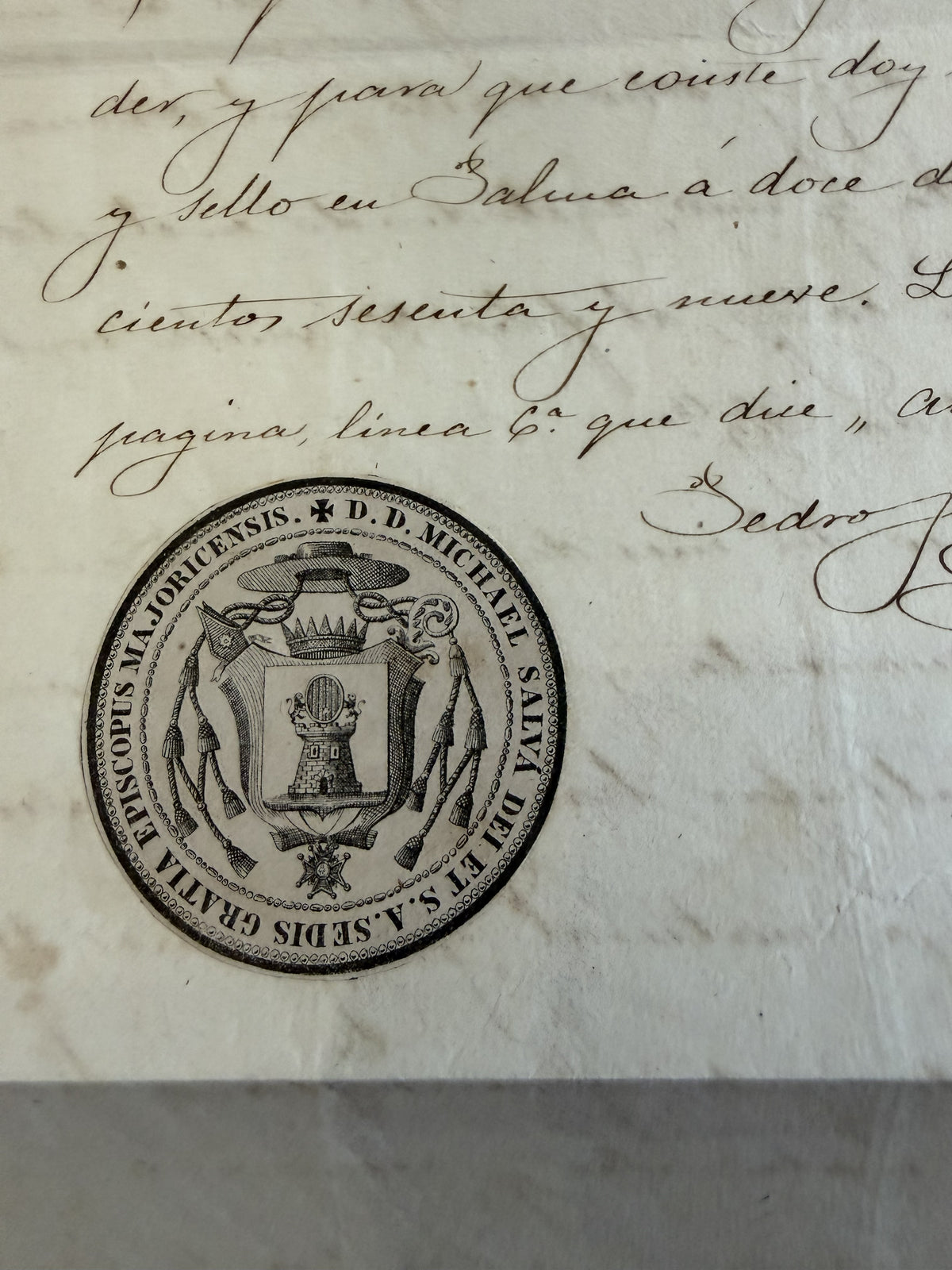 1869 Mallorca Spain Baptism Certificate – 1846 Banyalbufar Record – Episcopal Seal & Revenue Stamp
