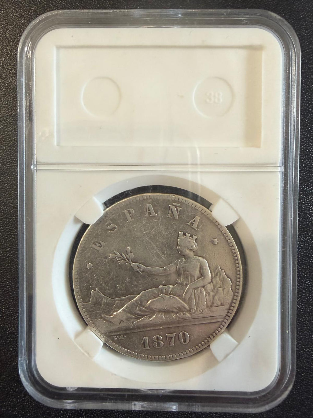 1870 18-70 Spain 5 Pesetas Silver Coin – Provisional Government S.N.-M. Madrid