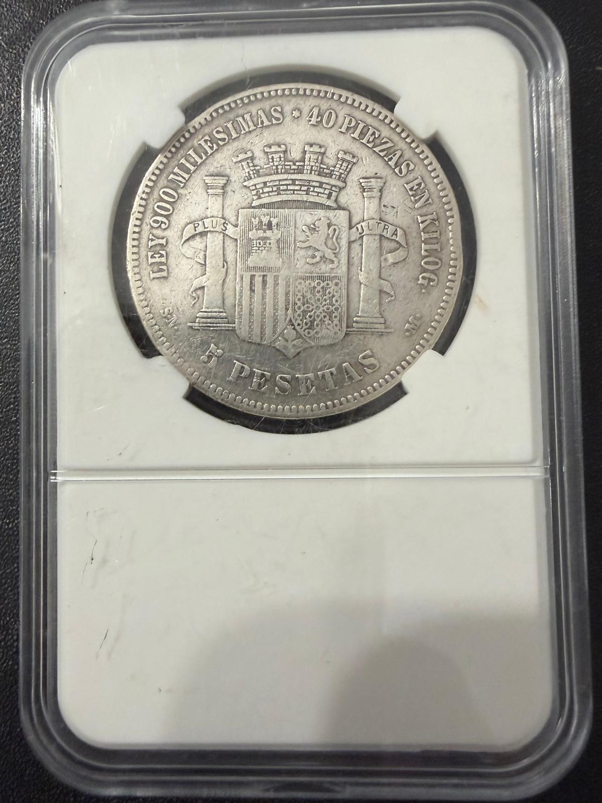 1870 18-70 Spain 5 Pesetas Silver Coin – Provisional Government S.N.-M. Madrid
