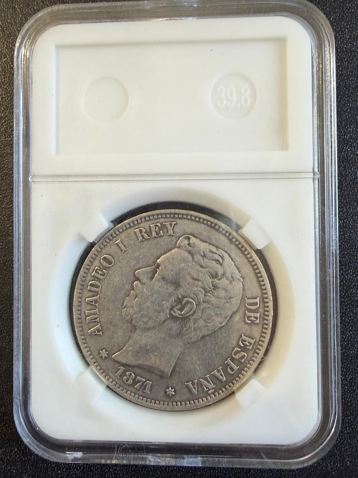 1871 Spain Amadeo I 5 Pesetas Silver Coin 18-71 SD-M – Historic Spanish Crown
