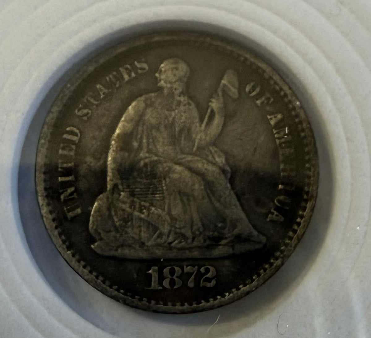 1872 Liberty Seated Half Dime – Philadelphia 90% Silver U.S. Coin – Approx. VF