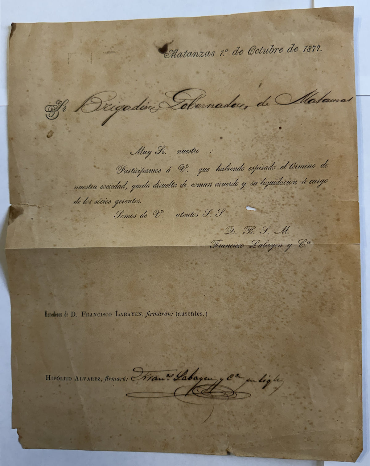 1877 Matanzas Cuba Viuda de Labayen & Alvarez – Historic Hardware Company Documents – Pair