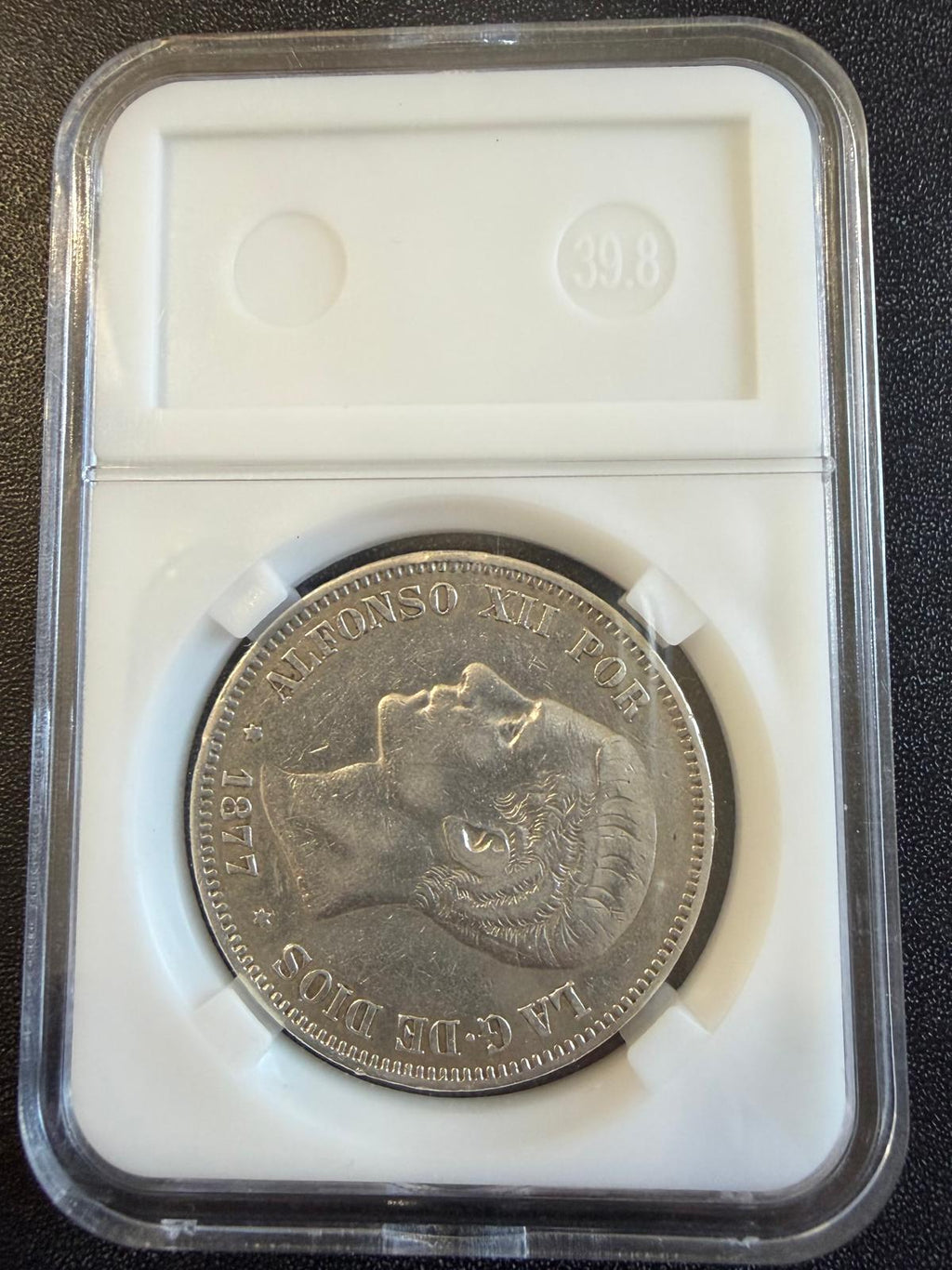 1877 España Alfonso XII Moneda de plata de 5 pesetas 18-77 DE-M Ceca de Madrid