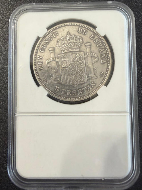 1881 18-81 Spain 5 Pesetas Alfonso XII Silver Coin M.S.-M. – Scarce Date