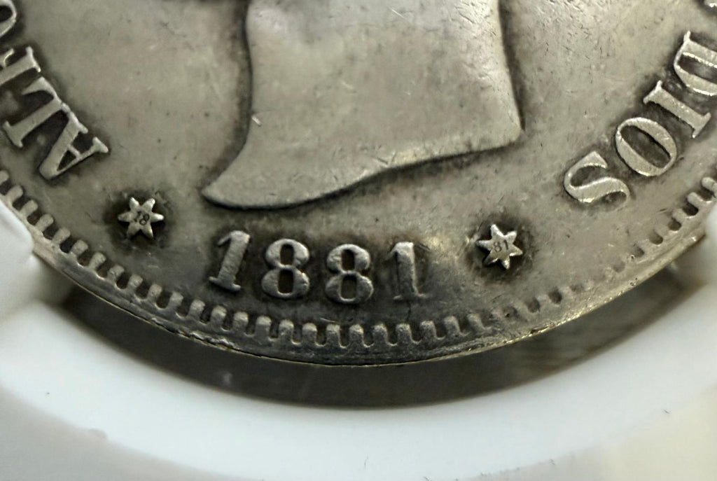 1881 18-81 España 5 Pesetas Alfonso XII Moneda de Plata M.S.-M. – Fecha Escasa