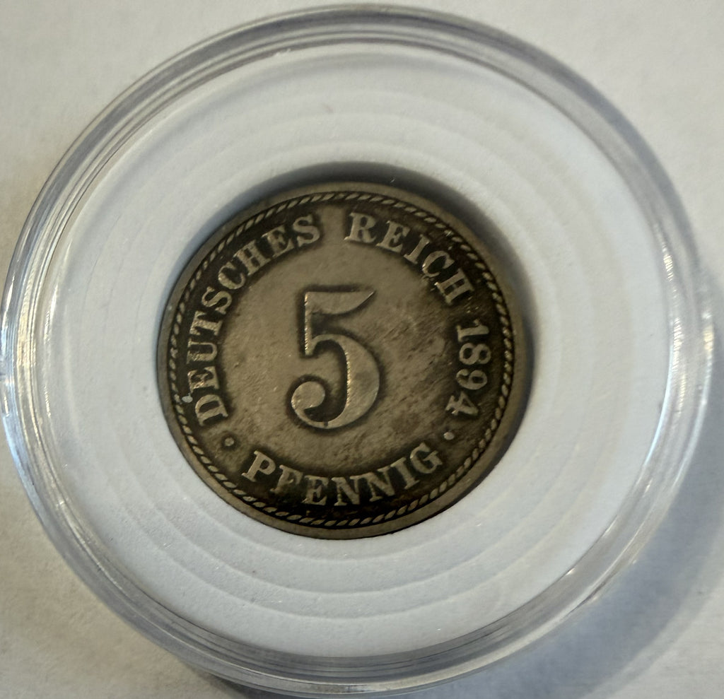 1894 German Empire 5 Pfennig Coin – Imperial Eagle – Antique Germany