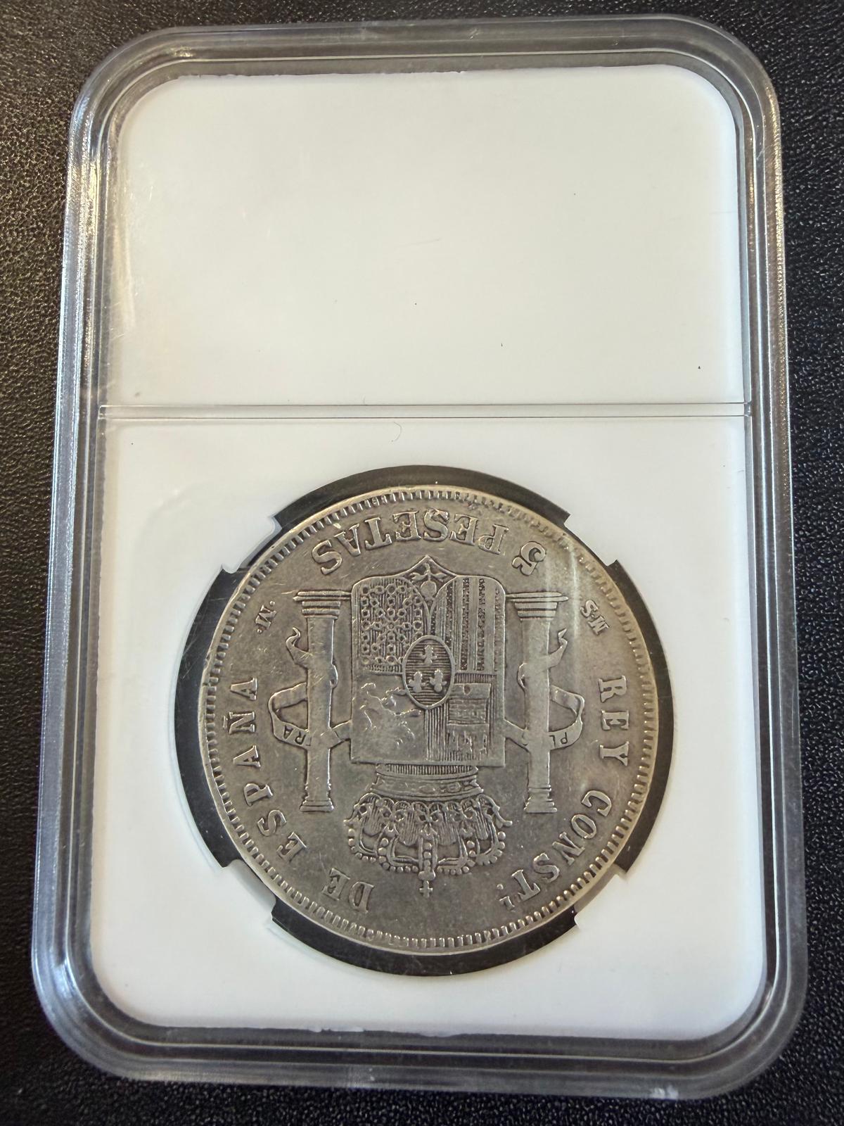 1897 Spain Alfonso XIII 5 Pesetas Silver Coin Madrid S.G.-V Antique Spanish Crown