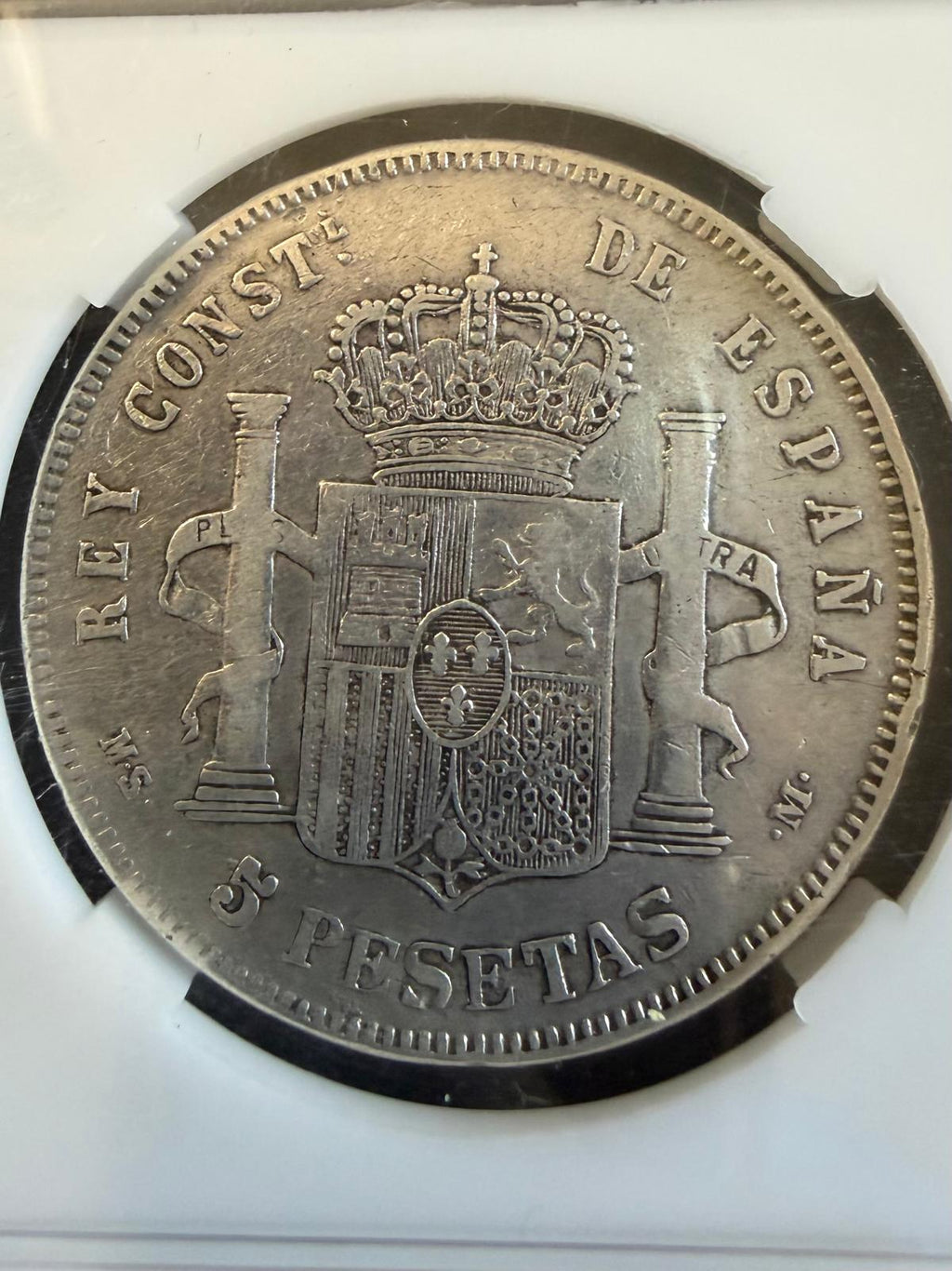 1897 España Alfonso XIII 5 Pesetas Moneda de Plata Madrid S.G.-V Antigua Corona Española