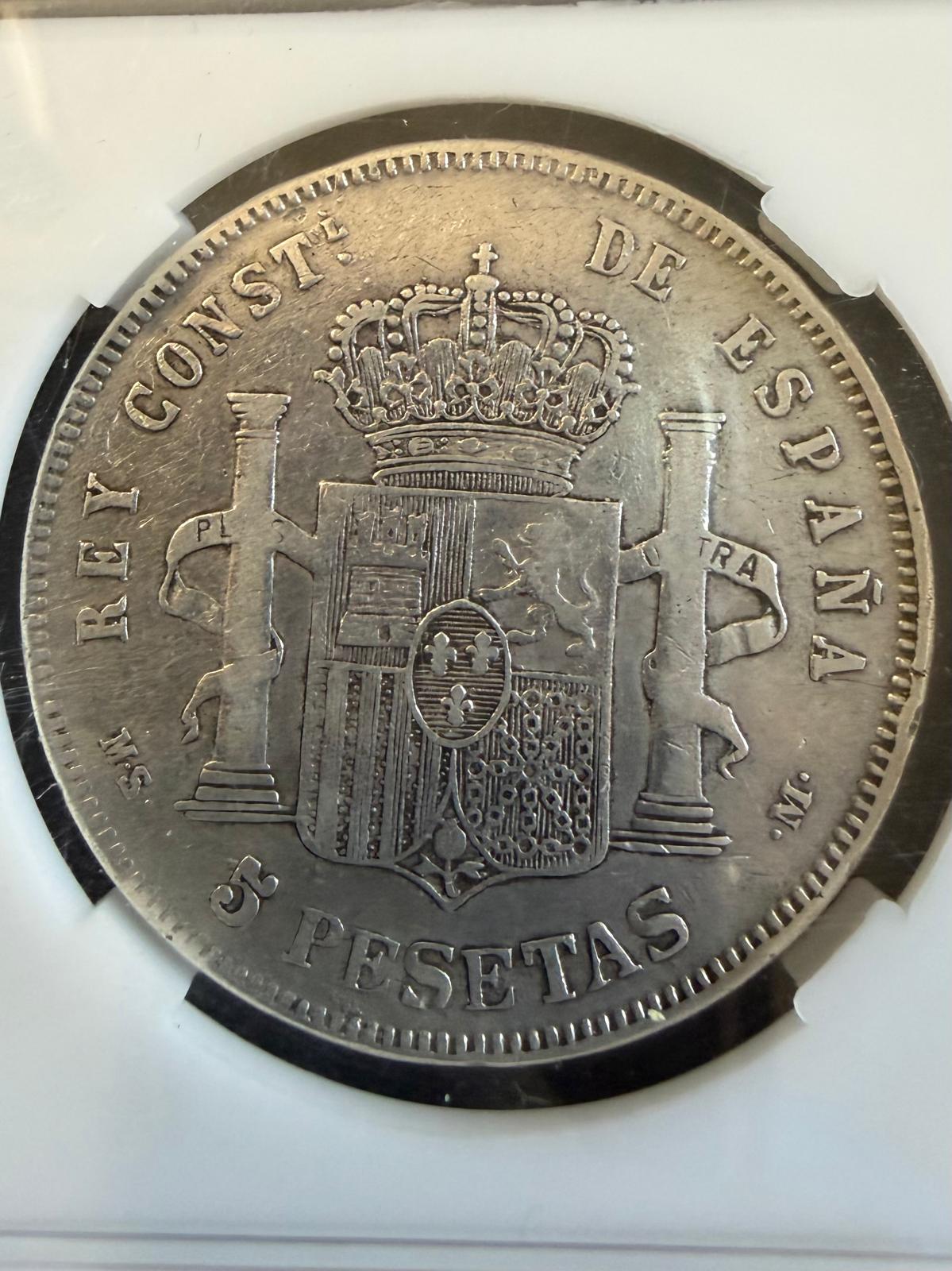 1897 Spain Alfonso XIII 5 Pesetas Silver Coin Madrid S.G.-V Antique Spanish Crown