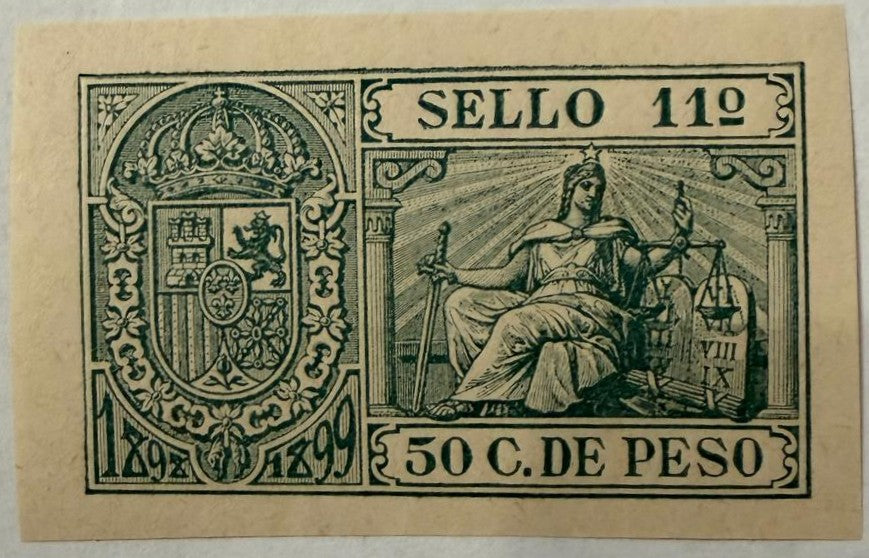 Cuba 1898–1899 Spanish Colonial Revenue Stamp – Sello 11º 50 C. de Peso