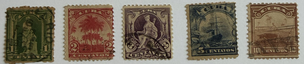 1899 Cuba Complete Pictorial Stamp Set Scott #227–231 – Spanish American War Era – Used