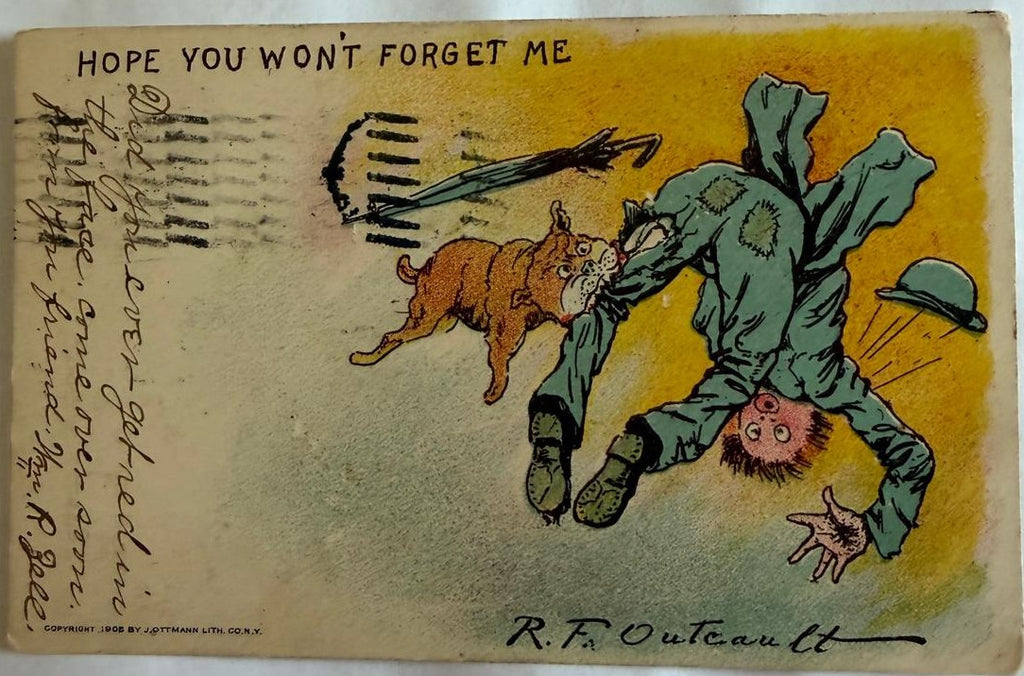 1906 R.F. Outcault “Hope You Won’t Forget Me” Comic Postcard – Bulldog – Posted