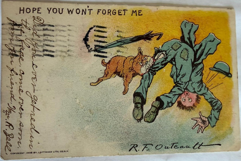 1906 R.F. Outcault “Hope You Won’t Forget Me” Comic Postcard – Bulldog – Posted