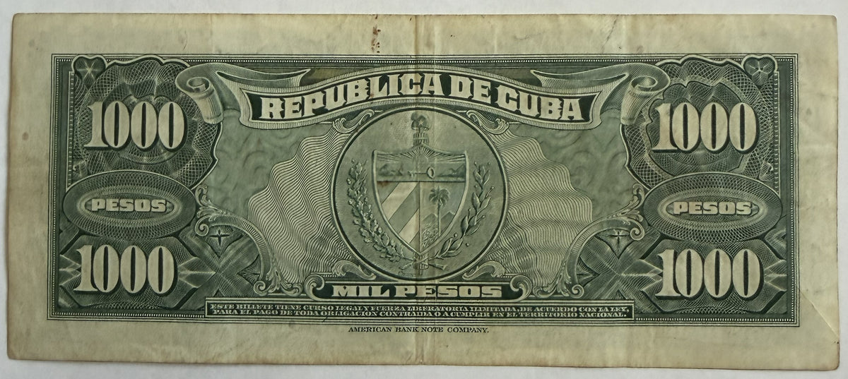 1950 Cuba 1,000 Pesos Banknote P-84 – Tomás Estrada Palma – Banco Nacional