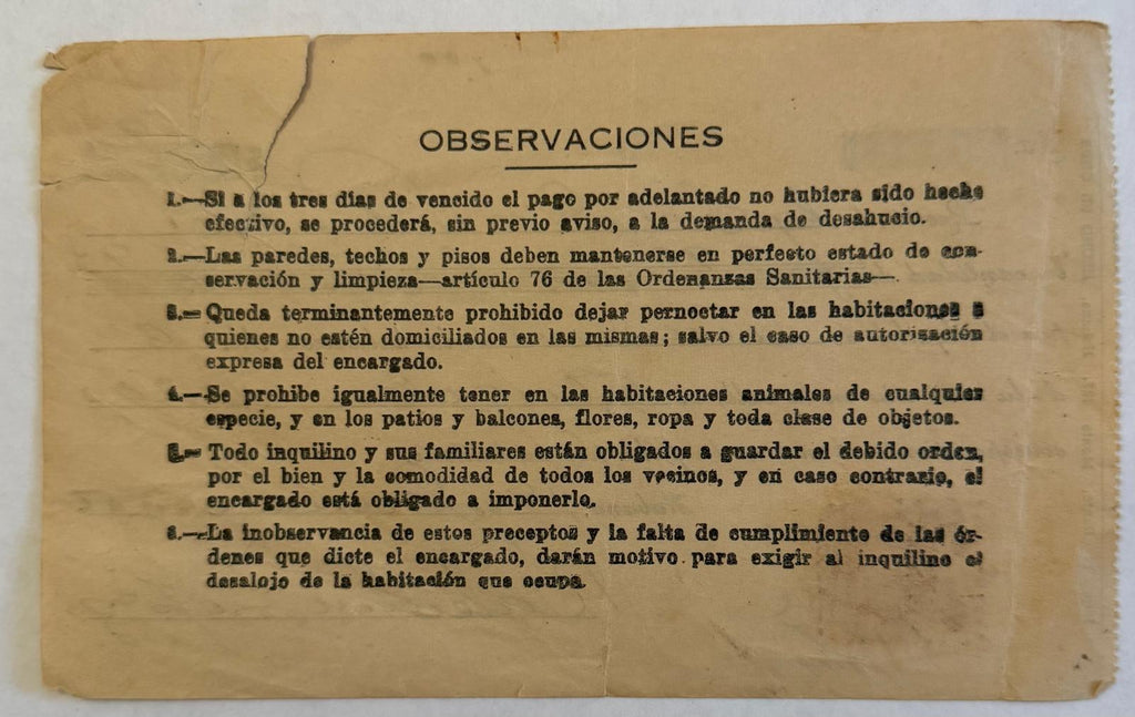 1956 Havana Cuba Rent Receipt – Ángeles 203 – Republic of Cuba Revenue Stamp