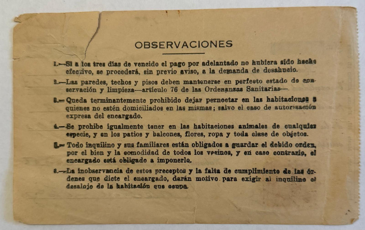 1956 Havana Cuba Rent Receipt – Ángeles 203 – Republic of Cuba Revenue Stamp