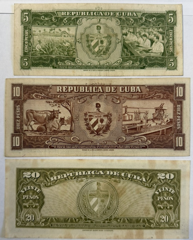 1960 Cuba Che Guevara Signature Banknote Set – 5, 10 & 20 Pesos – P91c P88c P80c