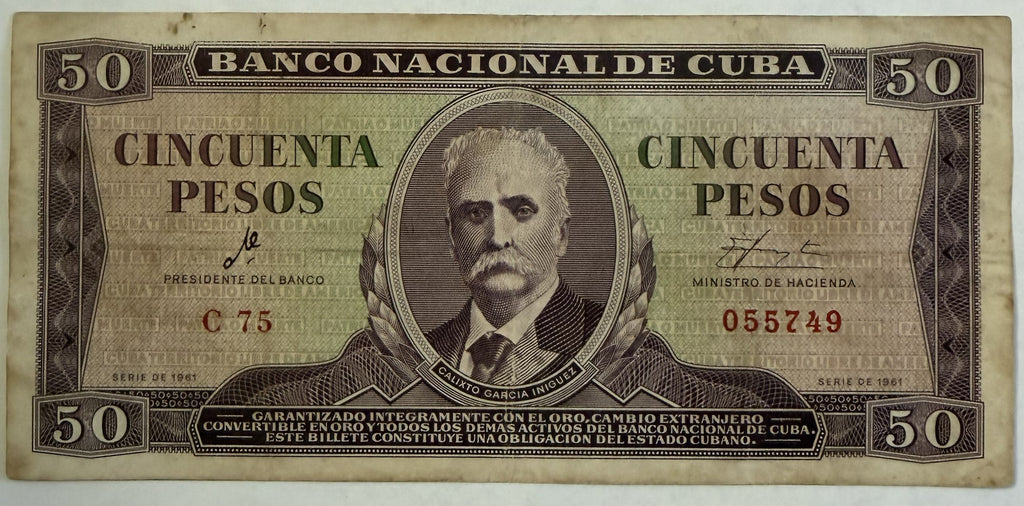 1961 Cuba 50 Pesos Che Guevara Signature Banknote – Pick P-98a – Calixto García