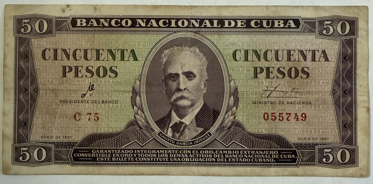 1961 Cuba 50 Pesos Che Guevara Signature Banknote – Pick P-98a – Calixto García