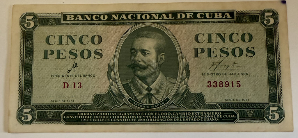 1961 Cuba Che Guevara Signature 5-Banknote Set – 1, 5, 10, 20 & 50 Pesos – Vintage Cuban Currency