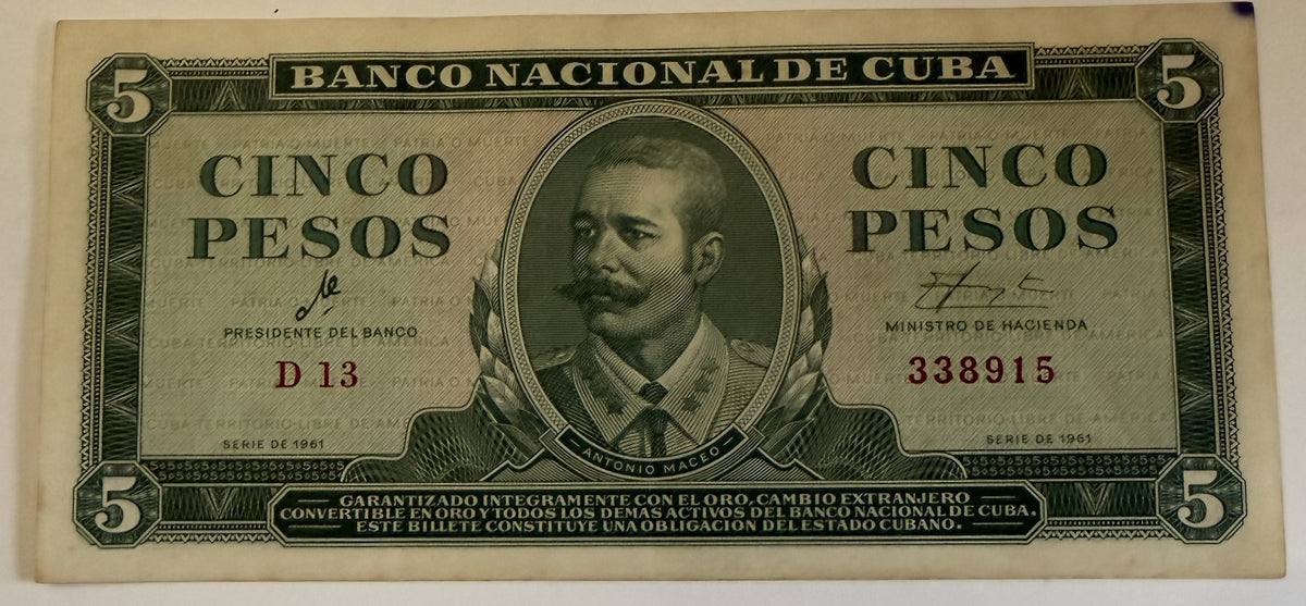 1961 Cuba Che Guevara Signature 5-Banknote Set – 1, 5, 10, 20 & 50 Pesos – Vintage Cuban Currency