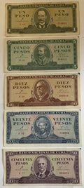 1961 Cuba Che Guevara Signature 5-Banknote Set – 1, 5, 10, 20 & 50 Pesos – Vintage Cuban Currency