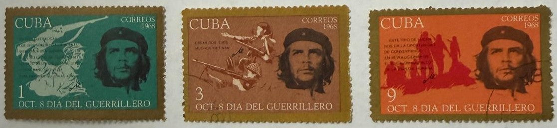 1968 Cuba Che Guevara “Día del Guerrillero” Stamp Set – 3 Vintage Stamps