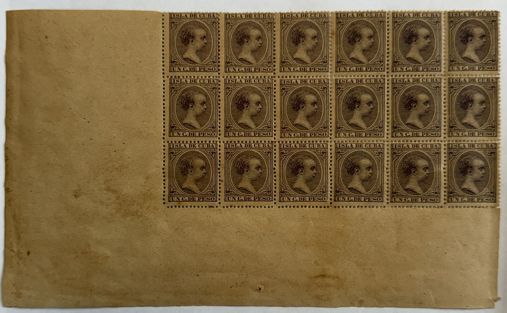 1881 Spanish Colonial Cuba 1 Centavo de Peso – Alfonso XII – Mint Block of 18