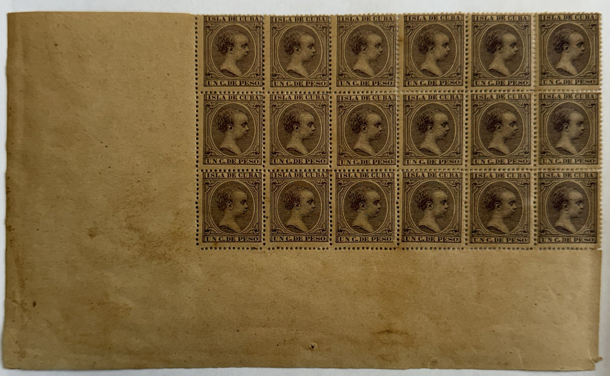 1881 Spanish Colonial Cuba 1 Centavo de Peso – Alfonso XII – Mint Block of 18