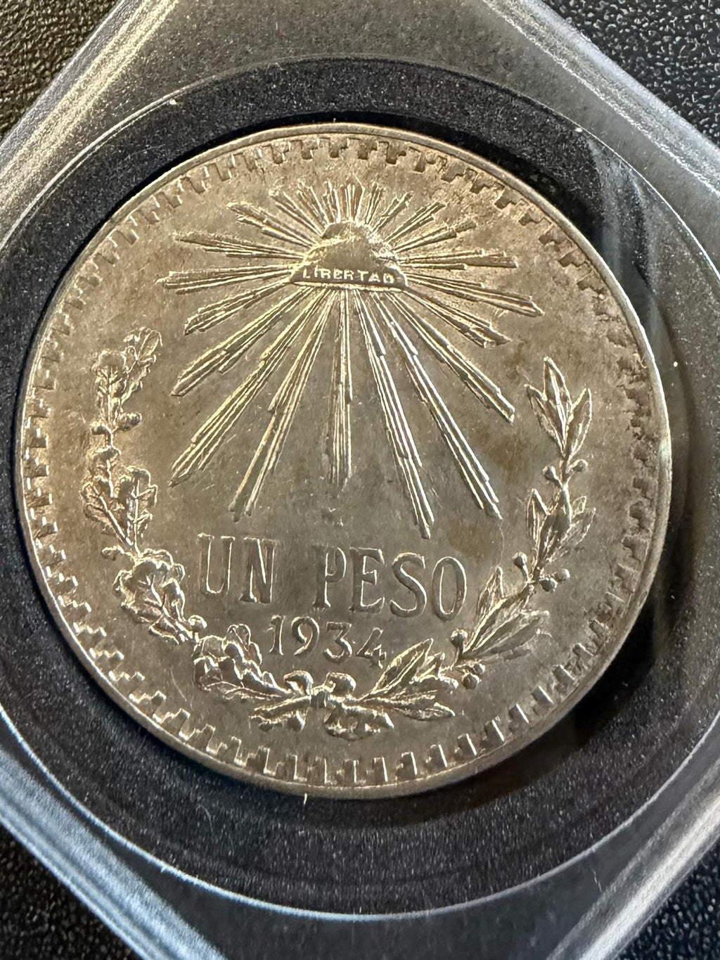 1934 Mexico 1 Peso Silver Coin .720 Silver Mexican Eagle & Liberty Cap KM#455