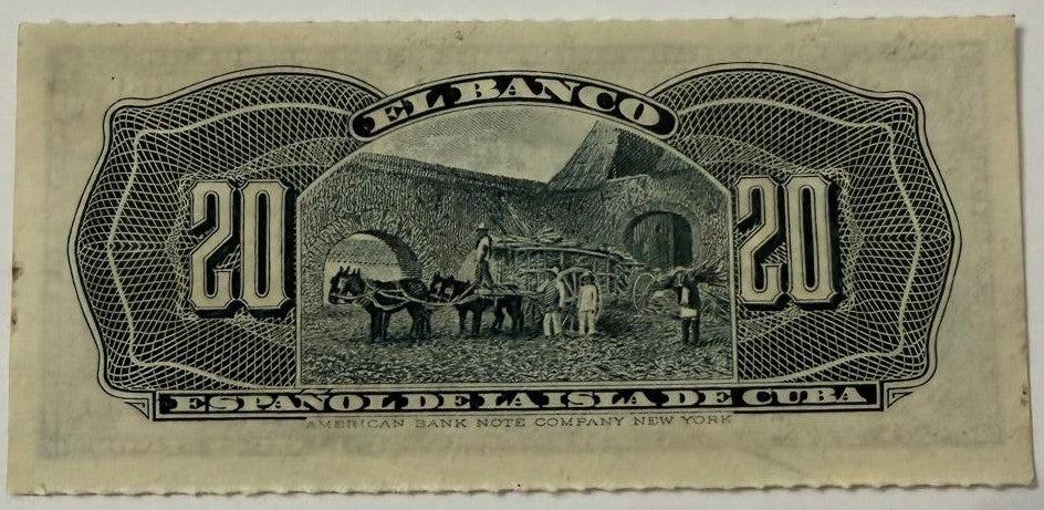 1897 Cuba 20 Centavos Banco Español de la Isla de Cuba – Pick 53a – Spanish Colonial Banknote