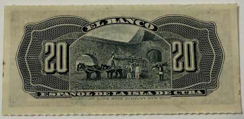 1897 Cuba 20 Centavos Banco Español de la Isla de Cuba – Pick 53a – Spanish Colonial Banknote