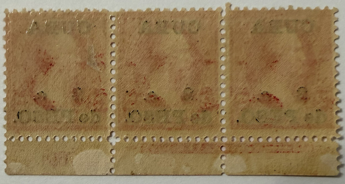 Cuba 1899 Scott #222 2c on 2¢ Washington Plate No. 761 Strip of 3 – U.S. Occupation