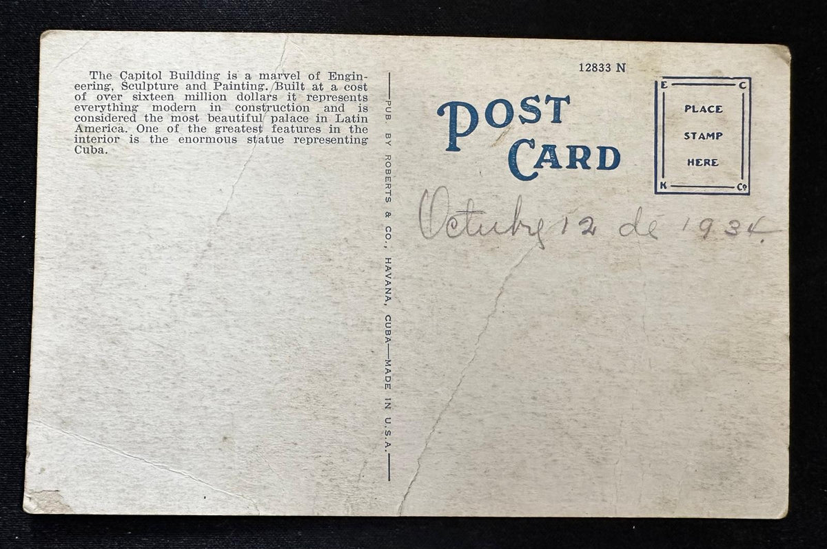 1934 Havana Cuba Capitol Building – Roberts & Co. Vintage Postcard