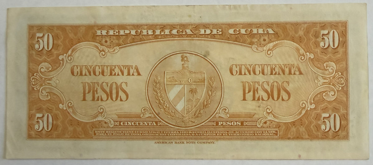 1958 Cuba 50 Pesos Banknote – Calixto García – Banco Nacional de Cuba – P-81b