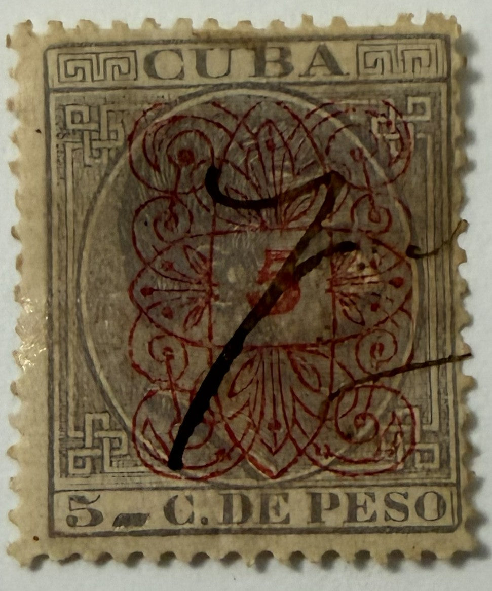 Cuba 1883 5 Centavos “Arañitas” Red Spider Overprint Used Classic Stamp