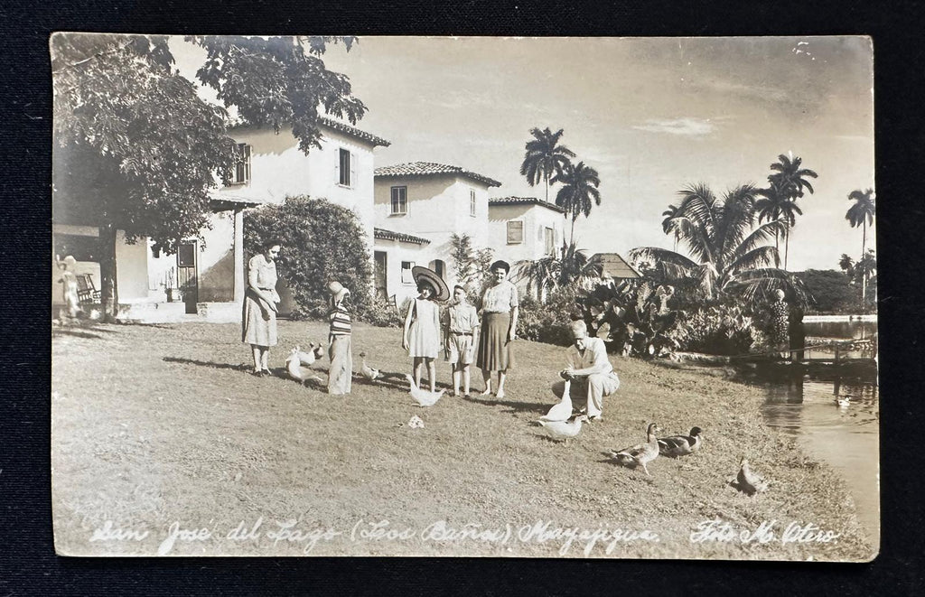 c.1940s San José del Lago Mayajigua Cuba Family & Ducks RPPC Postcard