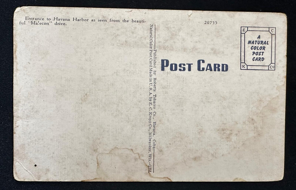 c.1930s–40s Entrance to Havana Harbor Cuba Malecón Natural Color Postcard