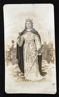 Antique Spanish Religious Holy Card – Crowned Saint with Chalice & Sword – No. 3881