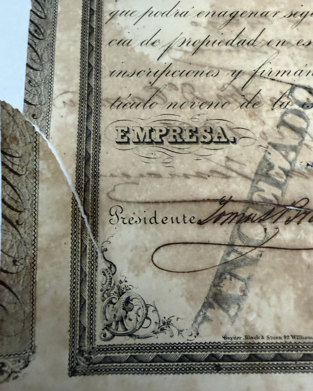 1859 Cuba Empresa del Ferro-Carril de Guantanamo 100 Pesos Railroad Stock Certificate No. 1799