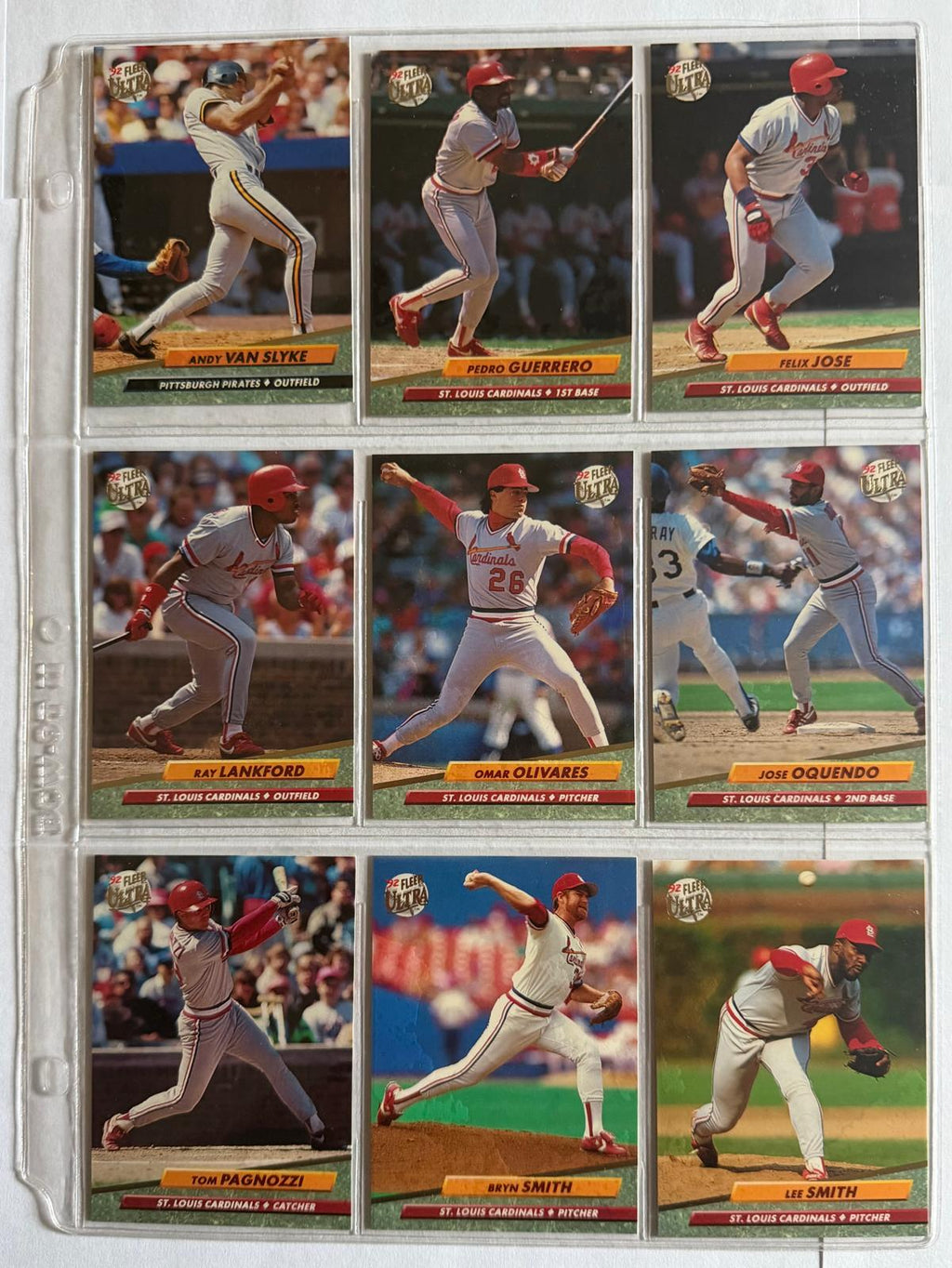 1992 Fleer Ultra Baseball – 9 Consecutive Cards #262–270 – Cardinals, Andy Van Slyke & Lee Smith