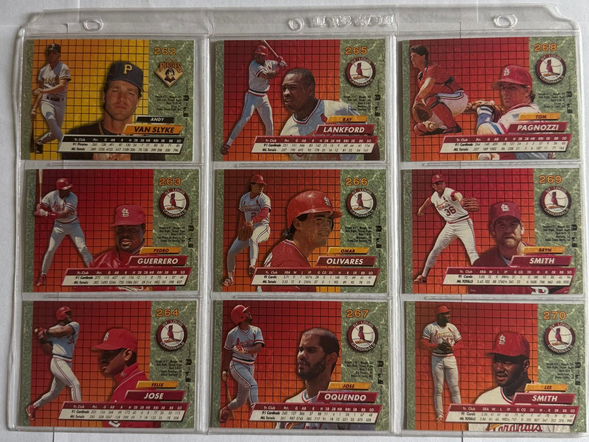 1992 Fleer Ultra Baseball – 9 Consecutive Cards #262–270 – Cardinals, Andy Van Slyke & Lee Smith
